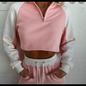 TIGER MIST Pink and White cropped quarter zip